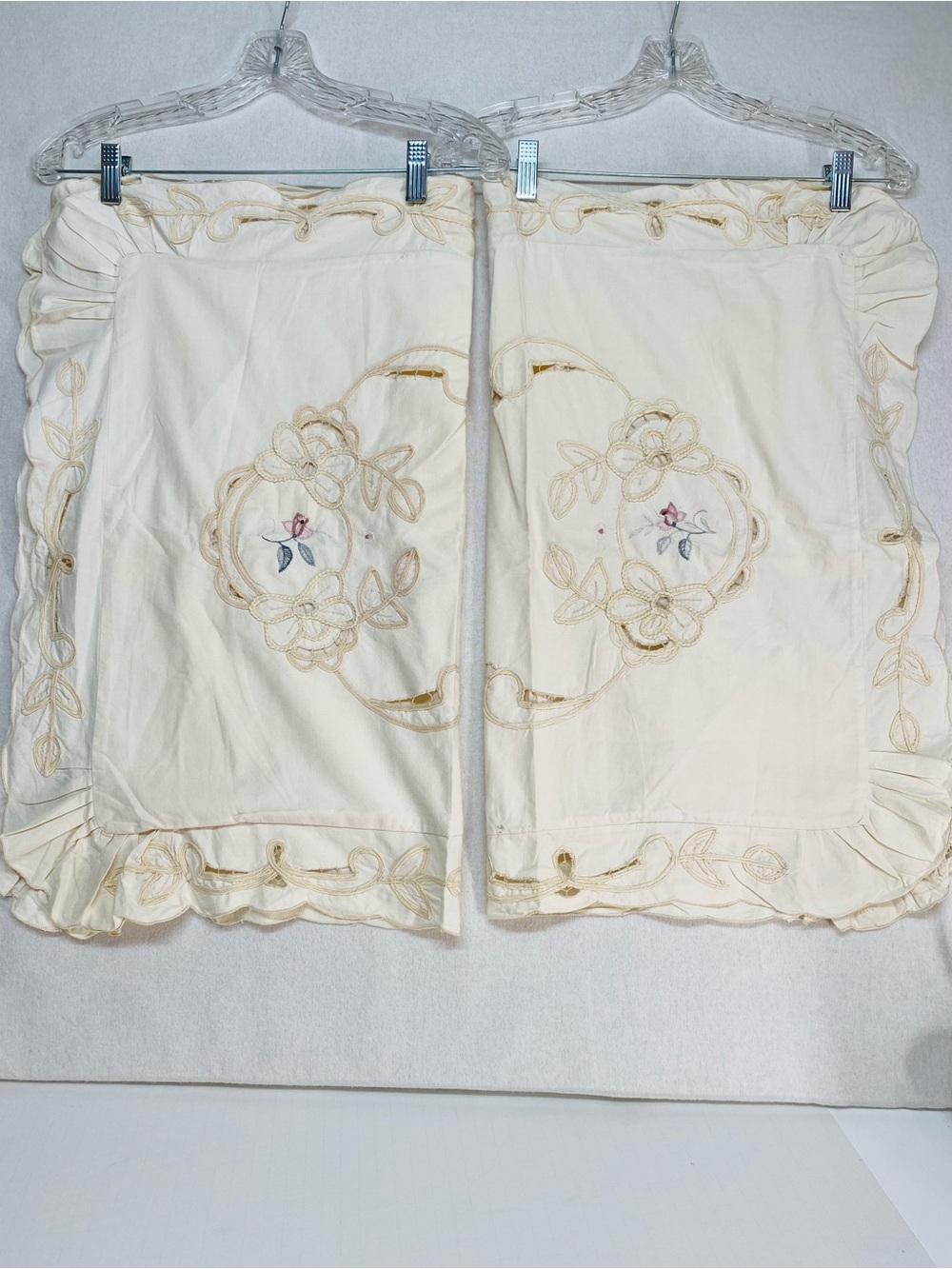 Set of 2 Pillow Covers/Cases Ruffles Embroidered Cottage Core Shabby Chic Dainty
